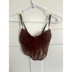 Rue21 Womens Brown Mesh Corset Top Underwire Bustier Crop Top XS